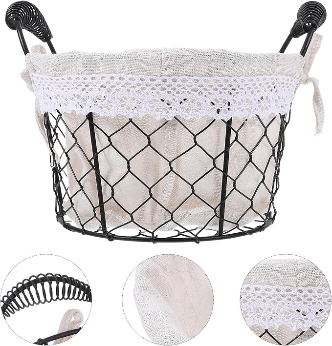 Wire Storage Basket with Fabric Liner and Handle round Iron Wire Fruit and Egg Basket for Kitchen and Table Organization for Home Storage