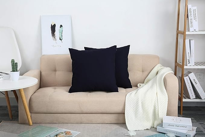 TangDepot Handmade Decorative Solid 100% Cotton Canvas Throw Pillow Covers/Pillow Shams, (14"x14", Dark Navy)