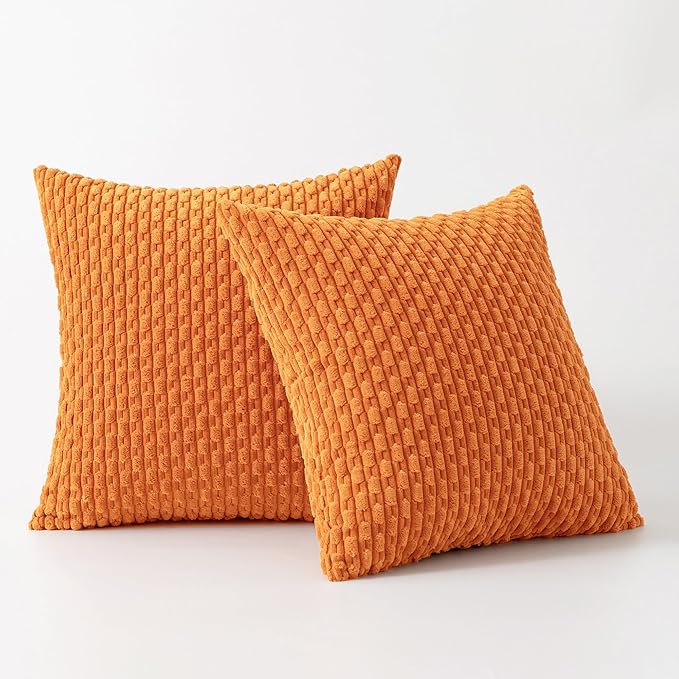 Kevin Textile Fall 2 Packs Decorative Throw Pillow Covers 20x20 Inch for Couch Bed Sofa Modern Farmhouse Boho Home Decor Soft Cute Plush Corduroy Cushion Case Orange 50x50 CM