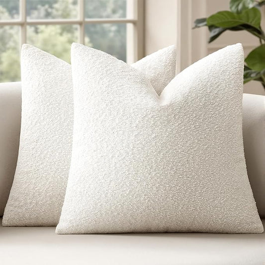 MIULEE 22x22 Inch Decorative Euro Sham Throw Pillows for Bed Set of 2 Textured Boucle Neutral Winter Throw Pillow Covers White Accent Solid Euro Couch Pillowcases Sofa Livingroom Home Decor