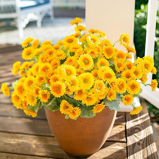 HyeFlora Dahlia Spring Artificial Flowers for Outdoors Fake Plants, 6 Bundles Outside Silk Daisy Realistic UV Resistant Faux Flowers for Outdoor Planters Porch Patio Yard Garden Home Decor, Yellow