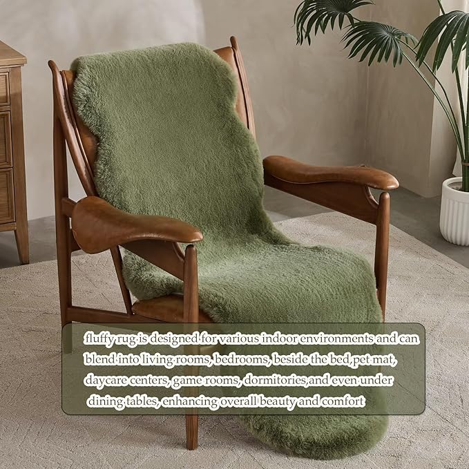 1700GSM Fuzzy Faux Sheepskin Fur Area Rug,Extra Soft Faux Fur Mat,Fluffy Shaggy Fur Rug for Bedroom Living Bedside Rug Room Decor-Sage Green, 2 x3 ft