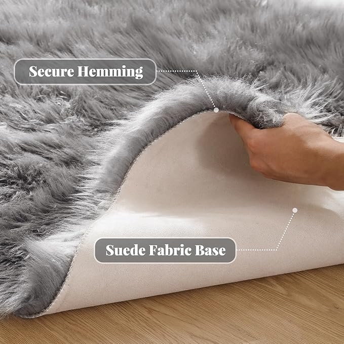 Silver Grey Washable Furry Area Rugs for Living Room Fluffy Faux Fur Rug for Bedroom Rugs 3x5 Nursery Rug