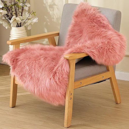 Pink Fluffy Sheepskin Fur Area Rugs for Bedroom Washable Furry Carpet Rug for Living Room Faux Fur Rug 2x3 Nursery