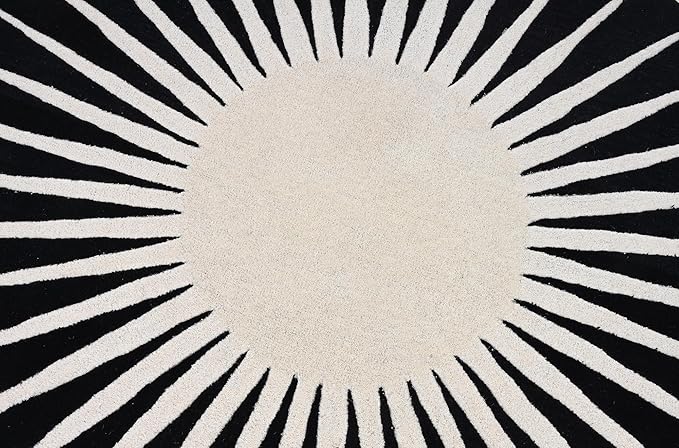 Modern Round Area Rug – Hand-Tufted with 100% NZ Wool, Thick & Soft Circular Carpet for Living Room, Bedroom & Dining Room Decor (Black, 7' Round)