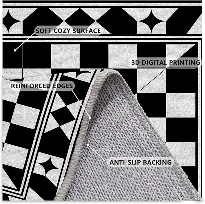 Black and White Checkered Rug, Checkered Rug, Modern Geometric Pattern Carpet, Retro Machine Washable Non Slip Area Rugs, Contemporary Rugs for Living Room/Bedroom 7x10