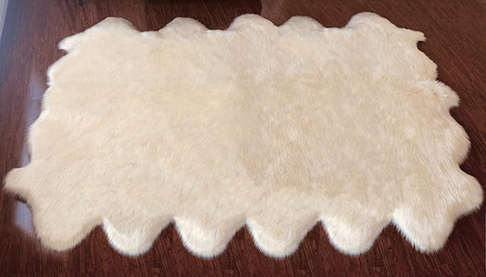 Free Shape Luxury Soft Fluffy Shag Area Rug Duo Decto 12 Pelts 6'x12', 180x360cm - Vegan Fur Ultra Soft Indoor Carpet Nursery Rugs for Bedroom Home Decor, White