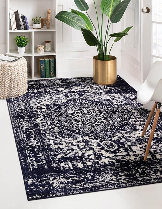 Rugs.com Arlington Collection Rug – 7' x 10' Navy Blue Medium-Pile Rug Perfect for Living Rooms, Large Dining Rooms, Open Floorplans
