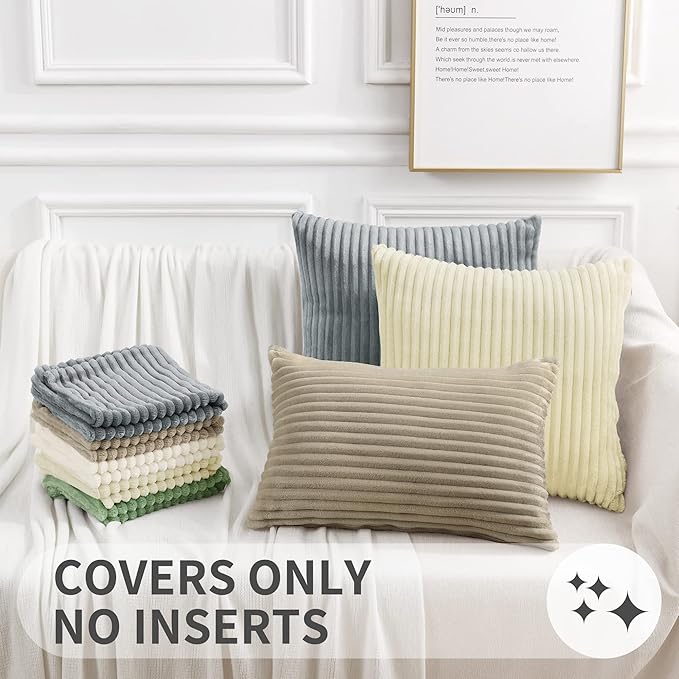 Simmore Decorative Spring Throw Pillow Covers 20x20 Set of 2, Soft Natural Plush Flannel Double-Sided Fluffy Couch Pillow Covers for Sofa Living Room, Black