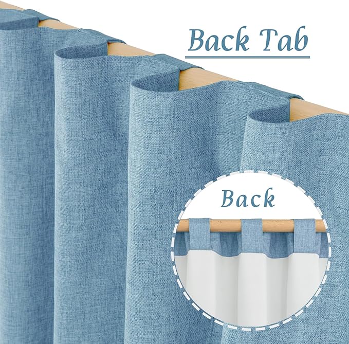 LAMIT 100% Blackout Linen Curtains 63 Inches Long, Linen Textured Living Room Farmhouse Curtains Full Room Darkening Back Tab and Rod Pocket Panels with White Liner, 2 Panels, Blue, 60 x 63 Inch