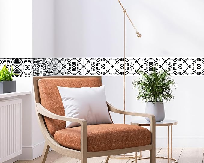 FLFK Wallpaper Border - Black and White Peel and Stick Wall Borders Decal Trim Geometric Pattern 6" x 240"