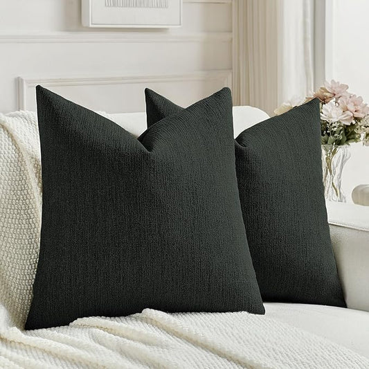 FUTEI Black Chenille Decorative Throw Pillow Covers 26x26 Inch Set of 2,Soft Cozy Faux Linen Textured Euro Pillow Shams,Farmhouse Home Decor for Couch Living Room