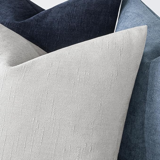 MIULEE Pack of 2 Decorative Throw Pillow Covers Soft Chenille Throw Pillows Solid Textured Cushion Covers for Couch Sofa Bedroom Living Room 20x20 Inch, Grey White