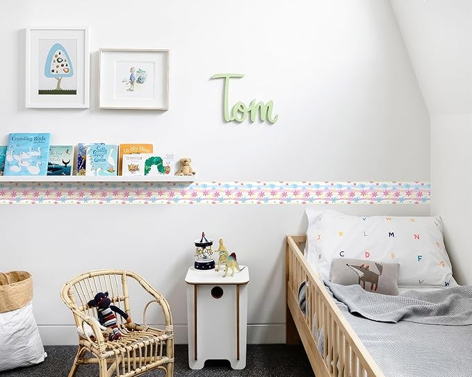 FLFK Wallpaper Border, Rainbow Flowers Peel and Stick Wall Border Self Adhesive Wall Paper Borders for Bedroom Living Room Girl's Room Kitchen Bathroom 5"x240"