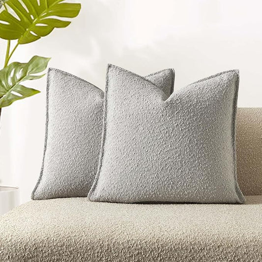 JUSPURBET 18x18 Throw Pillow Covers Set of 2 Decorative Pillow Covers for Couch Sofa Bed Cozy Boucle Textured Cushion Covers Cases with Invisible Zipper for Living Room Home Decor,Silver Grey