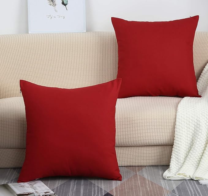 TangDepot Handmade Decorative Solid 100% Cotton Canvas Throw Pillow Covers/Cushion Covers, 45 Colors Available - (16" x16" , Deep Red, 2 Count (Pack of 1))