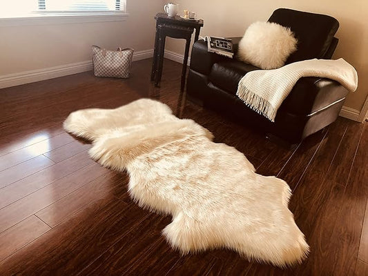 Free Shape Luxury Soft Fluffy Shag Area Rug Single and a Half 2'x4', 60x120cm - Vegan Fur Ultra Soft Indoor Carpet Nursery Rugs for Bedroom Home Decor, Cream