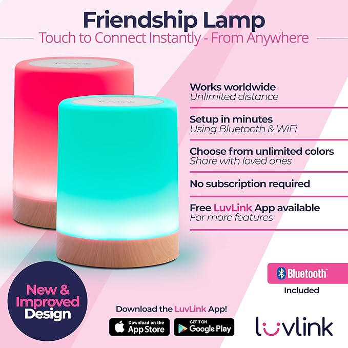 LuvLink Friendship Lamp v2.0 - Long Distance WiFi Touch Lamps for Couples, Friends & Family | Stay Connected from Anywhere – Easy App Setup – No Subscription (Set of Four)