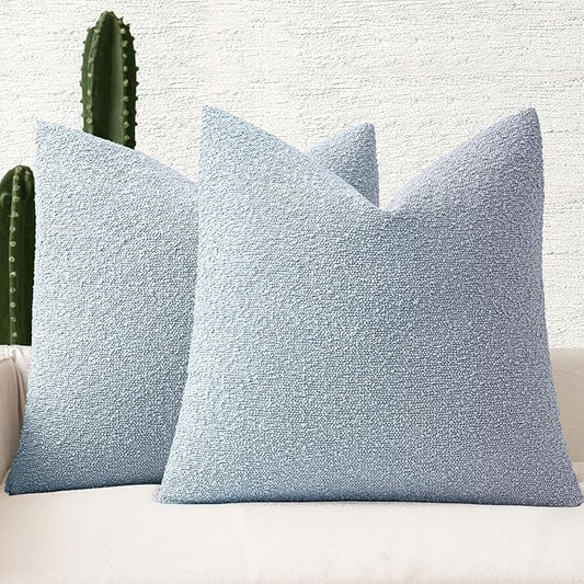 MIULEE 18x18 Inch Decorative Pillow Covers for Couch Bed Set of 2 Textured Boucle Neutral Winter Throw Pillows Light Blue Accent Solid Cushion Pillowcases Sofa Livingroom Home Decor