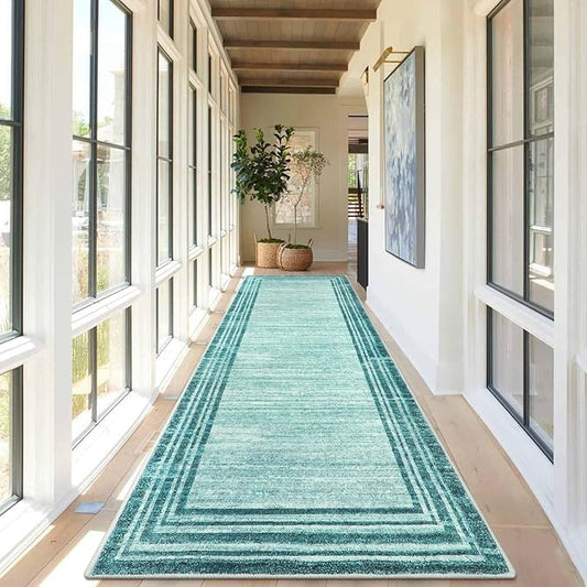Lahome Modern Abstract Runner Rug, 2.5x10 Teal Long Kitchen Runner Non Skid Washablel Rug Runners for Hallways, Low Pile Soft Entryway Rug Indoor Floor Carpet Runner 10ft for Bedroom Laundry