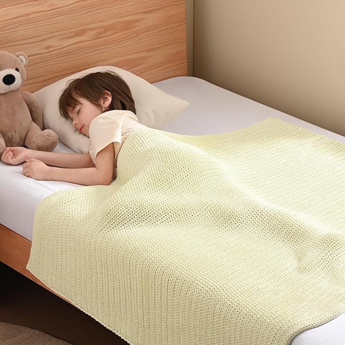 Guohaoi Knitted Weighted Blanket Kids (Cream 40"x60" 7lbs) No Beads Cooling Heavy Blanket, Home Decor Breathable Chunky Knit Throw Blanket for All-Season Use