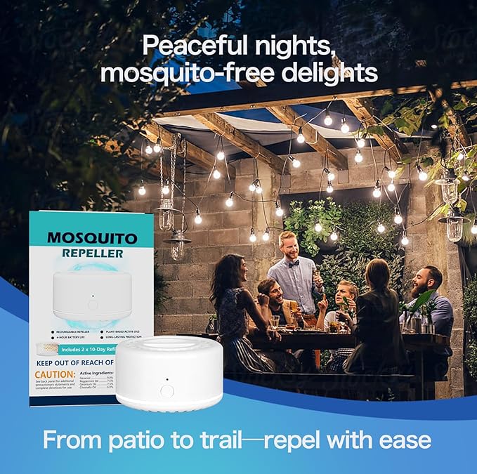 Mosquito Repellent Outdoor Patio, Bug Repellent Outdoor Electronic Mosquito Repeller for Camping Outing Hiking, Mosquito Control Device(2 Refill, Citronella)