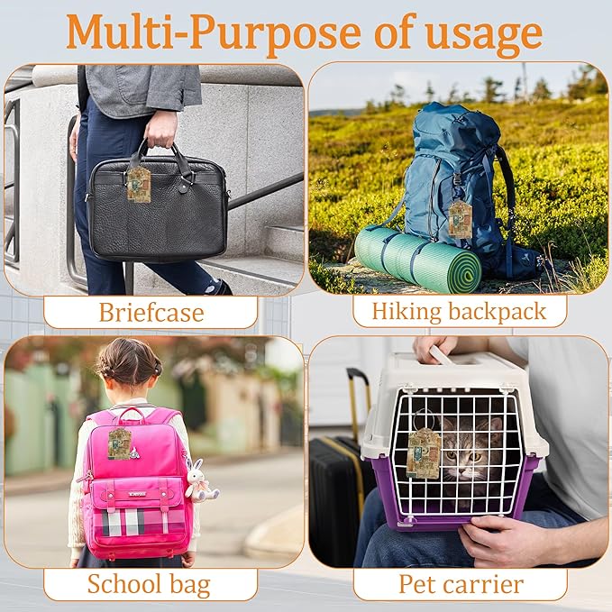 Stamp Luggage Tags for Suitcase 3 Pack, Privacy Cover ID Label with Stainless Steel Loop and Address Card for Travel Bag Suitcase