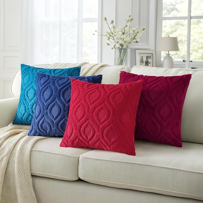 decorUhome Euro Sham Throw Pillow Covers 26x26 Inch Set of 2, Soft Plush Faux Wool Red Solid Couch Pillow Covers, Accent Farmhouse Neutral Square Pillow Cases for Sofa Bed Living Room