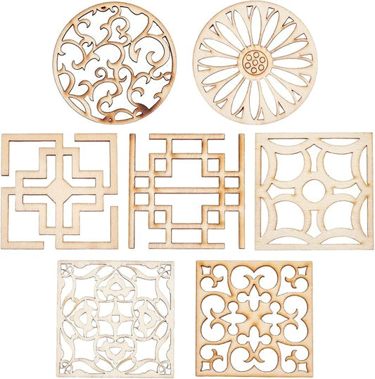 GORGECRAFT 7 Style 14Pcs Wooden Carved Onlay Appliques Carving Decal Corner Craft Unpainted Furniture Home Window Decoration Wood Carving Decal for Dresser Bed Door Cabinet Wardrobe Ceiling