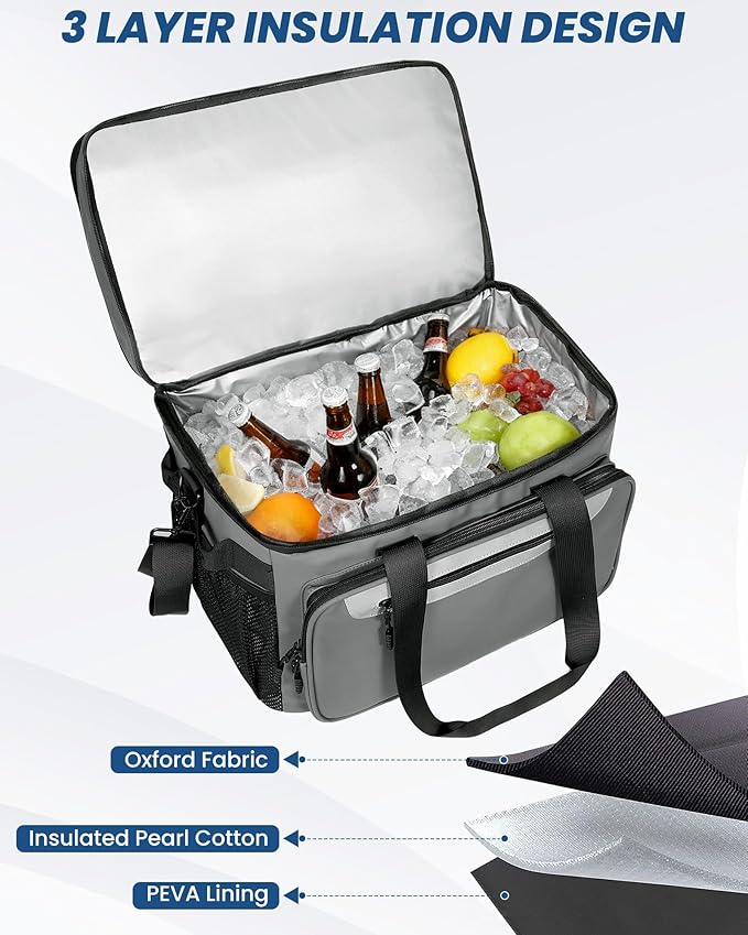 Cooler Bag for Camping, Portable Waterproof Cooler Bags, 32L Insulated Lunch Bag for Picnic, Beach, Trip