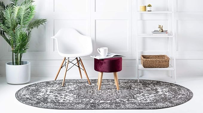 Rugs.com Arlington Collection Rug – 8' x 10' Oval Dark Grey Medium-Pile Rug Perfect for Living Rooms, Large Dining Rooms, Open Floorplans