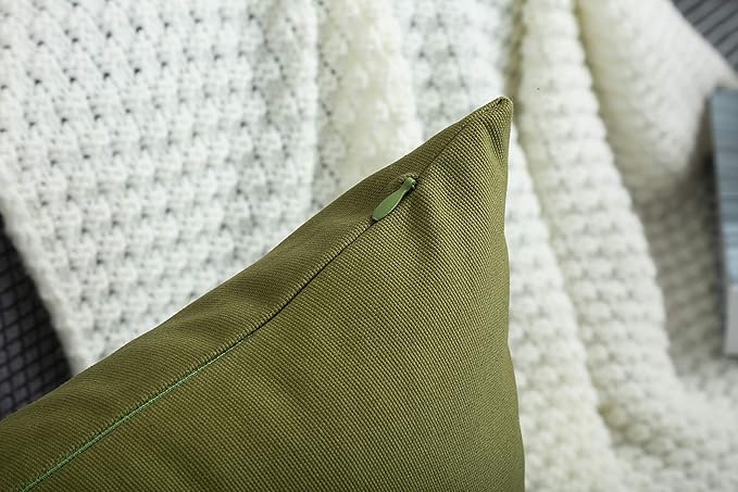 TangDepot Handmade Decorative Solid 100% Cotton Canvas Throw Pillow Covers/Pillow Shams, (14"x14", Olive Green)