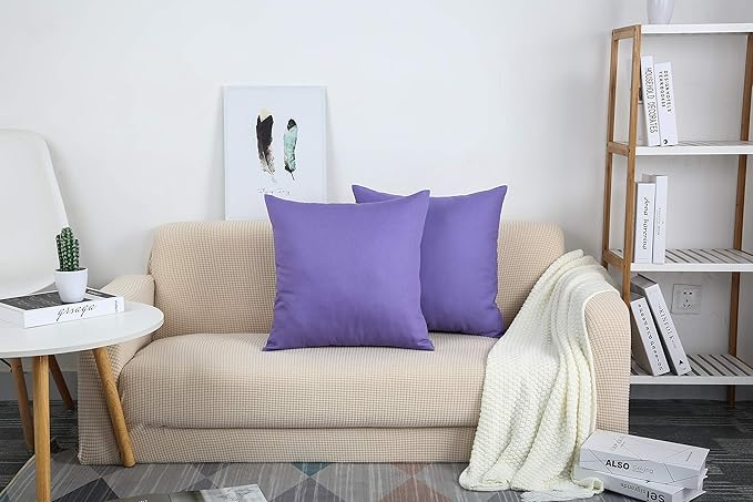 TangDepot Handmade Decorative Solid 100% Cotton Canvas Throw Pillow Covers /Pillow Shams, (16" x16" , Violet, 1 Count (Pack of 1))