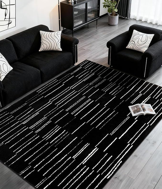 YIHOUSE 5x7 Abstract Line Area Rug, Modern Washable Stain Resistant Rugs Non Slip, Soft Indoor Floor Carpet for Living Room, Bedroom,Dining Room, Black and White