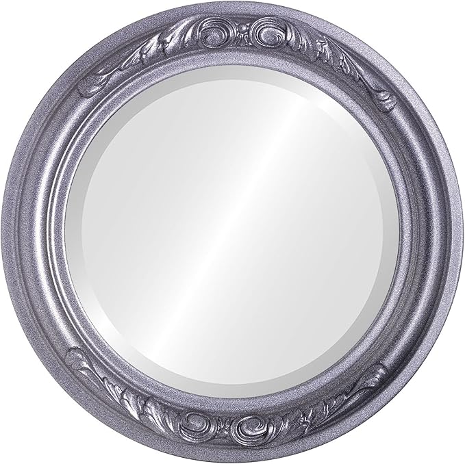 OVALCREST Round Beveled Wall Mirror for Home Decor - Florence Style - Black Silver - 22x22 Outside Dimensions
