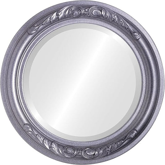 OVALCREST Round Beveled Wall Mirror for Home Decor - Florence Style - Black Silver - 22x22 Outside Dimensions