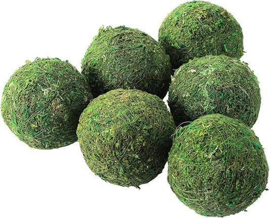 Biubee 6Pack Decorative Faux Dried Moss Balls- 3" Artificial Green Plant Mossy Globes Handmade Sphere Moss Gift for Home Dough Bowl Vase Chinoiserie Decors Party Wedding Display