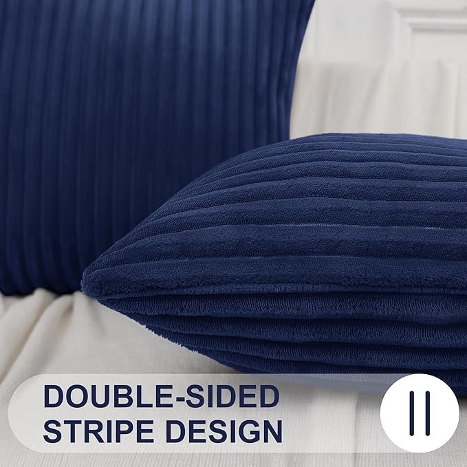 Simmore Decorative Spring Euro Sham Throw Pillow Covers 24x24 Set of 2, Soft Natural Plush Flannel Double-Sided Fluffy Couch Pillow Covers for Sofa Living Room, Navy Blue
