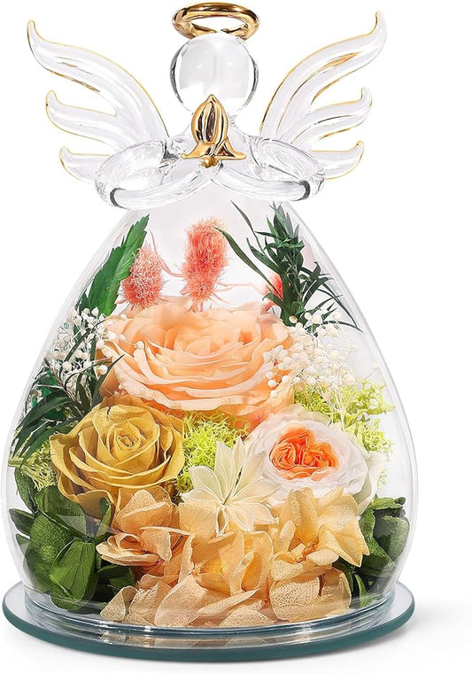 Gifts for Mom Birthday Gifts for Women Preserved Rose Forever Flower in Glass Angel Figurines Fresh Flowers for Delivery Mothers Day Anniversary Real Colorful Roses for Grandma Her Wife from Daughter