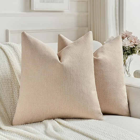 FUTEI Dusky Pink Chenille Decorative Throw Pillow Covers 24x24 Inch Set of 2,Soft Cozy Faux Linen Textured European Pillow Shams,Farmhouse Home Decor for Couch Living Room