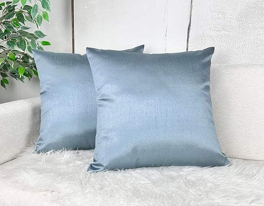 Aiking Home 20x20 Inches Faux Silk Square Throw Pillow Cover, Zipper Closure, Slate (Set of 2)