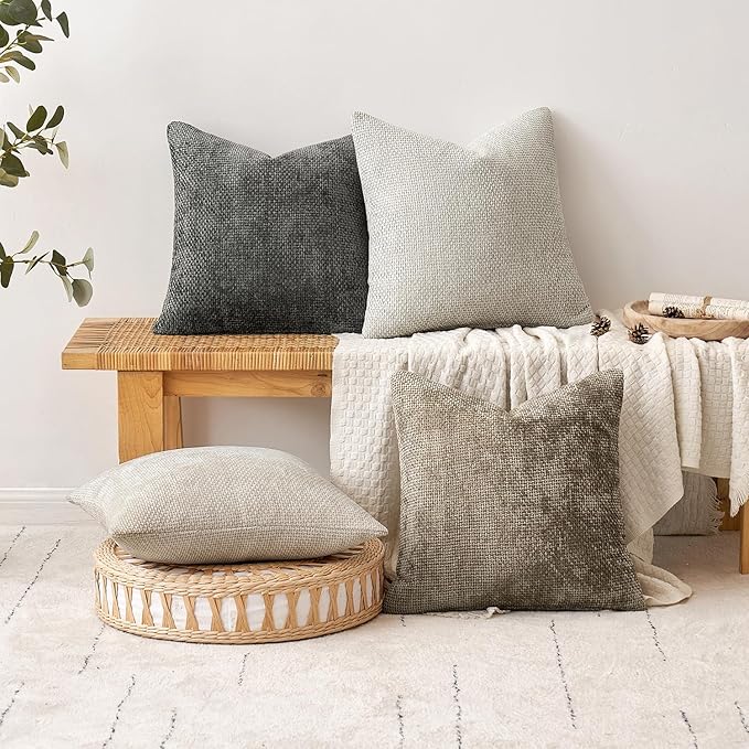 MIULEE Pack of 2 Lumbar Couch Throw Pillow Covers 20x12 Inch Dark Gray Modern Boho Accent Decorative Pillow Covers Soft Chenille Farmhouse Cushion Covers for Home Decor Bed Sofa Living Room