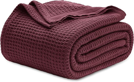 Bedsure Gentlesoft 100% Cotton Blanket King Size for Bed - Breathable and Soft, Thick Cozy Waffle Weave Christmas Blanket Gift for Women, Burgundy, 104x90 inches