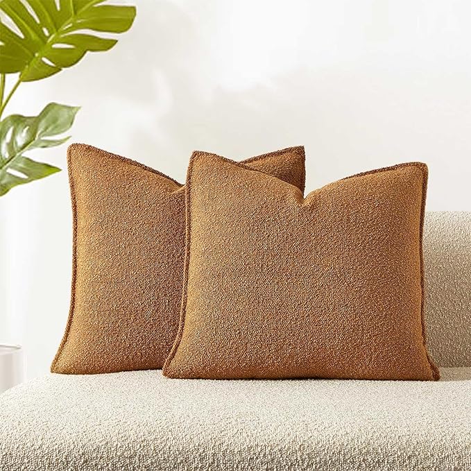 JUSPURBET Throw Pillow Covers 20x20 Set of 2 Decorative Pillow Covers for Couch Sofa Bed Cozy Boucle Textured Cushion Covers Cases with Invisible Zipper for Living Room Home Decor,Mustard Yellow