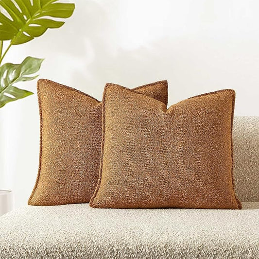 JUSPURBET Throw Pillow Covers 20x20 Set of 2 Decorative Pillow Covers for Couch Sofa Bed Cozy Boucle Textured Cushion Covers Cases with Invisible Zipper for Living Room Home Decor,Mustard Yellow