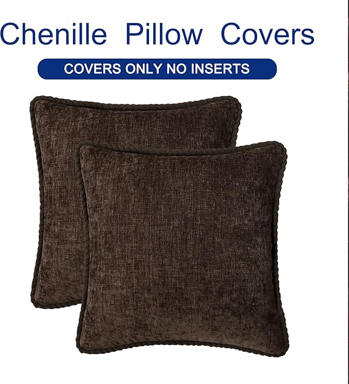 CaliTime Decorative Couch Throw Pillow Covers 20 X 20 Inches Pack of 2 Cozy Chenille Piping Edge Cushion Cases for Sofa Bed Living Room Home Coffee