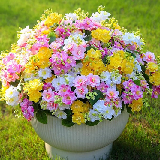 alyptus Artificial Flowers for Outdoors, 12 Bundles UV Resistant Spring Fake Flowers for Porch, Patio & Home Decor – Realistic Outdoor Faux Plants with 4 Colors - Multicolor