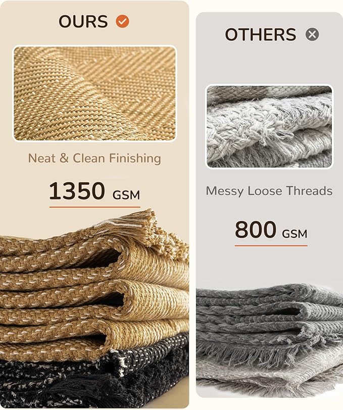 BESTSWEETIE 8x10 Washable Rug Hand-Woven Low Pile Soft Modern Farmhouse Bohemian Decor Reversible Braided Rugs with Tassels Throw Carpet for Living Room Bedroom Entryway Bathroom, Natural Jute