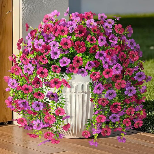 INQCMY 2Pcs Artificial Fake Hanging Flowers for Outdoors UV Resistant Artificial Plants for Spring Summer Decor Look Real Faux Flowers for Outside Home Planter Porch Patio Decor
