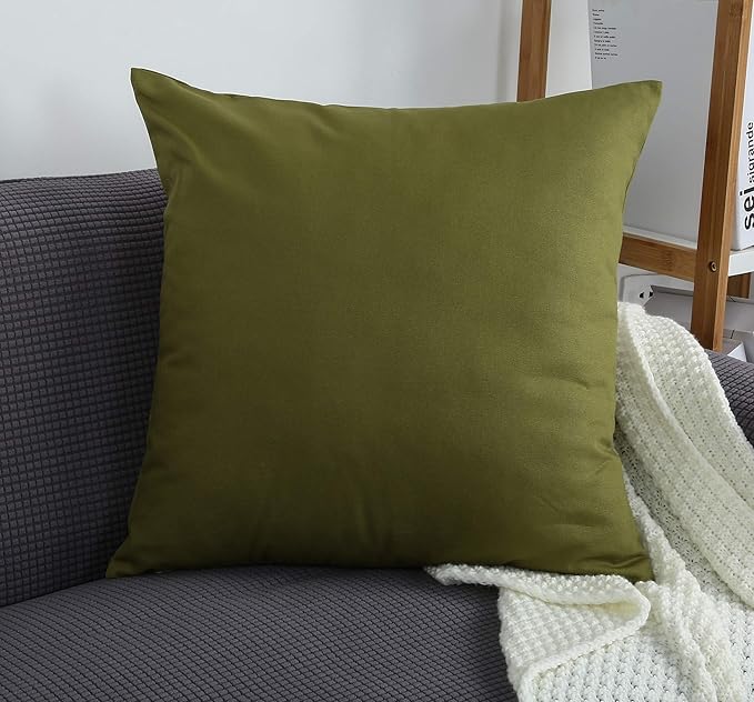 TangDepot Handmade Decorative Solid 100% Cotton Canvas Throw Pillow Covers/Pillow Shams, (14"x14", Olive Green)